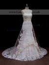 Trumpet/Mermaid Ivory Tulle Flower(s) Lace-up Chapel Train Wedding Dress #LDB00021661