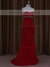 Different Sheath/Column Red Lace Crystal Detailing Sweep Train Wedding Dress #LDB00021662