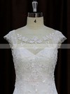 Scoop Neck Ivory Tulle Chapel Train Appliques Lace Cap Straps Wedding Dress #LDB00021664