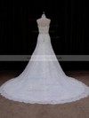 Strapless Tulle Chapel Train Lace-up Appliques Lace Ivory Wedding Dress #LDB00021667