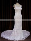 Discounted Trumpet/Mermaid Ivory Lace Buttons V-neck Wedding Dresses #LDB00021688