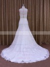 Scoop Neck Lace Sashes / Ribbons Court Train White Ladies Wedding Dresses #LDB00021697