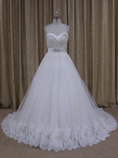 Tulle Appliques Lace Sweetheart Lace-up Ball Gown Wedding Dresses #LDB00021703