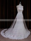 Ivory Sweetheart Lace Tulle Covered Button Trumpet/Mermaid Wedding Dresses #LDB00021717