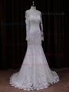 Hot Scalloped Neck Ivory Lace Long Sleeve Trumpet/Mermaid Wedding Dresses #LDB00021718