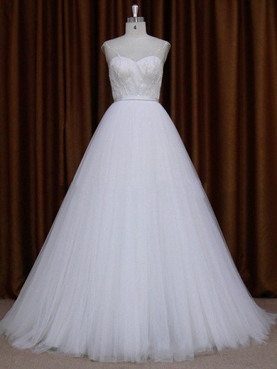 Ball Gown Scoop Neck Tulle with Beading White Wholesale Wedding Dresses #LDB00021720