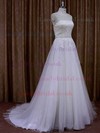 A-line Scoop Neck Tulle Appliques Lace Exclusive Ivory Wedding Dresses #LDB00021723