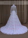 High Neck Nice Lace Chapel Train Ruffles Long Sleeve Wedding Dresses #LDB00021763