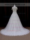 Off-the-shoulder Ivory Tulle Beading Court Train Short Sleeve Wedding Dress #LDB00021774