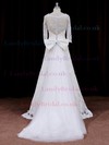 Scoop Neck Lace Tulle with Bow 3/4 Sleeve Watteau Train Wedding Dress #LDB00021777