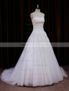 Vintage Ivory Ball Gown Tulle Appliques Lace Chapel Train Wedding Dress #LDB00021785
