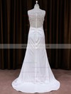 Unique V-neck Tulle Silk-like Satin Beading Sheath/Column Wedding Dress #LDB00021787