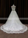 Scoop Neck Lace Beading Ivory Chapel Train Elegant Wedding Dress #LDB00021791
