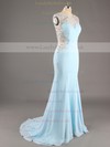 Cute Trumpet/Mermaid Chiffon Tulle Beading Open Back Light Sky Blue Scoop Neck Prom Dres #LDB02016013