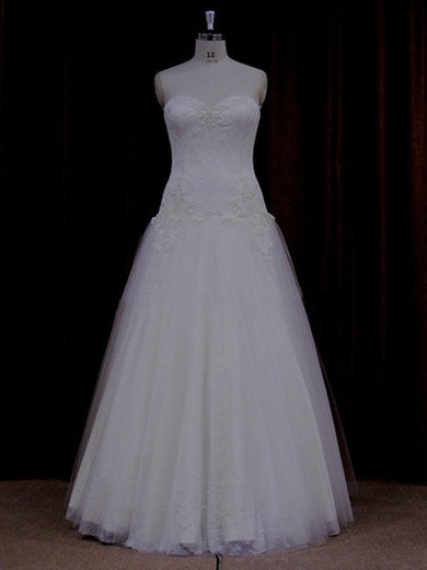 Perfect Sweetheart Lace-up Tulle Appliques Lace Floor-length Wedding Dress #LDB00021798