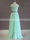 A-line Sage Tulle Sashes/Ribbons Popular Off-the-shoulder Wedding Dress #LDB00021806