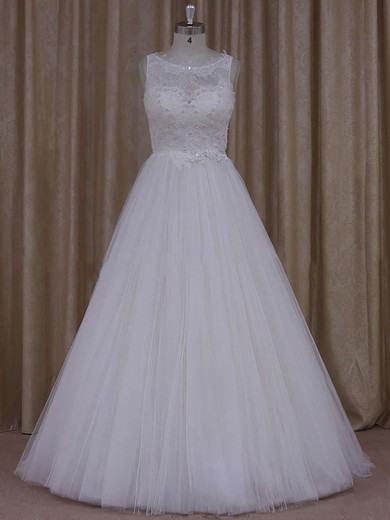 Princess Tulle Scoop Neck Appliques Lace Covered Button Nice Wedding Dress #LDB00021812