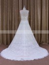 Scoop Neck Princess Court Train Amazing White Lace Wedding Dress #LDB00021828