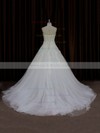 Ball Gown Tulle Court Train Appliques Lace Ivory Elegant Wedding Dress #LDB00021835