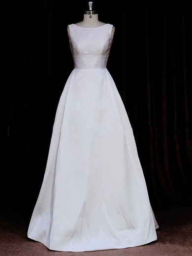Modest Scoop Neck White Taffeta with Sashes / Ribbons Court Train Wedding Dresses #LDB00021836