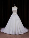 Ivory Sweetheart Tulle with Sashes / Ribbons Chapel Train Unique Wedding Dresses #LDB00021840