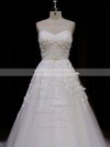 Chapel Train Ivory Tulle Appliques Lace Lace-up Sweetheart Wedding Dress #LDB00021849