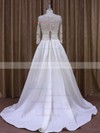 Long Sleeve Scoop Neck Ivory Taffeta Appliques Lace Court Train Wedding Dress #LDB00021877