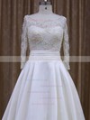 Long Sleeve Scoop Neck Ivory Taffeta Appliques Lace Court Train Wedding Dress #LDB00021877