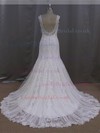 Court Train Open Back Ivory Lace Tulle Appliques Lace V-neck Wedding Dress #LDB00021894