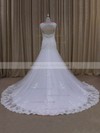Sweetheart Cap Straps White Lace Tulle Appliques Lace Trumpet/Mermaid Wedding Dresses #LDB00021895