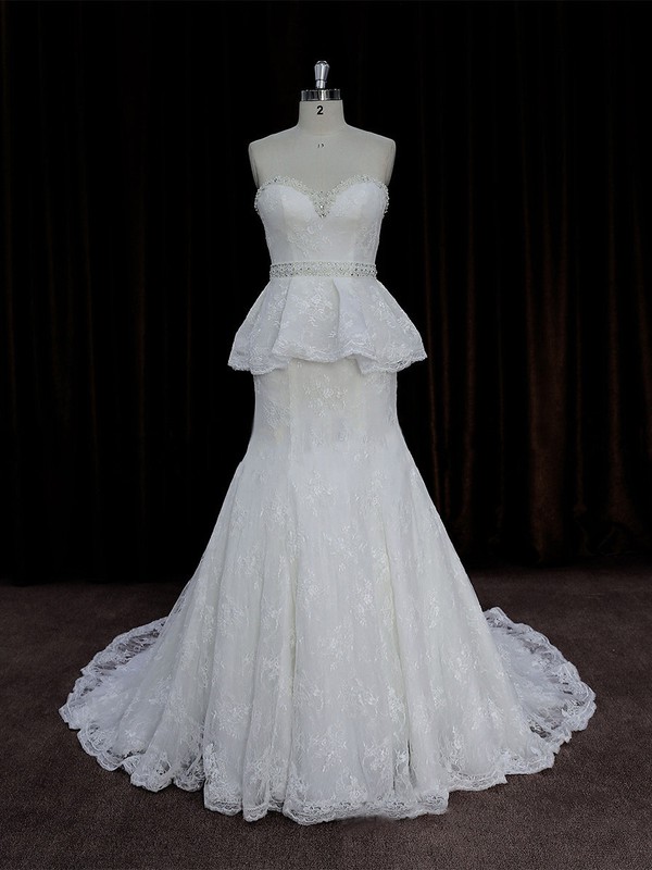Ivory Sweetheart Lace Beading Trumpet/Mermaid Perfect Wedding Dress #LDB00021896