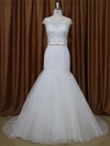 Court Train V-neck Tulle Appliques Lace White Cap Straps Wedding Dresses #LDB00021899