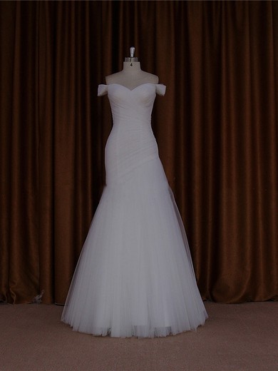 Floor-length Fashion Ivory Tulle Beading Off-the-shoulder Wedding Dress #LDB00021905