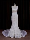 Ivory Sweetheart Lace Tulle Appliques Lace Trumpet/Mermaid Lace-up Wedding Dresses #LDB00021906