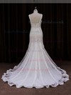 Trumpet/Mermaid Different Lace Tulle Appliques Lace V-neck Ivory Wedding Dress #LDB00021907