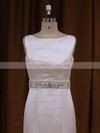 White Covered Button Scoop Neck Satin Sashes / Ribbons Court Train Wedding Dresses #LDB00021917