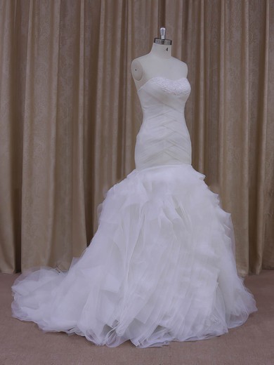 Popular Trumpet/Mermaid White Tulle Criss Cross Sweetheart Wedding Dress #LDB00021919