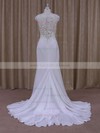 Sheath/Column Lace Chiffon Sequins Cap Straps Covered Button Scoop Neck Wedding Dress #LDB00021942