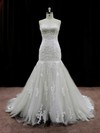 Sweetheart Ivory Tulle Appliques Lace Chapel Train Wedding Dresses #LDB00021959