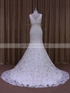 Beautiful Trumpet/Mermaid Ivory Lace Tulle Appliques Lace V-neck Wedding Dress #LDB00021964
