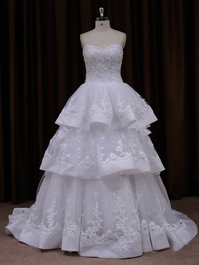 Princess Ivory Tulle Appliques Lace Lace-up Sweetheart Wedding Dresses #LDB00021990