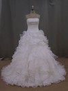 Princess Strapless Ivory Organza Pleats Court Train Wedding Dress #LDB00021994