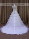Sweetheart Tulle Appliques Lace Court Train Vintage White Wedding Dresses #LDB00021636