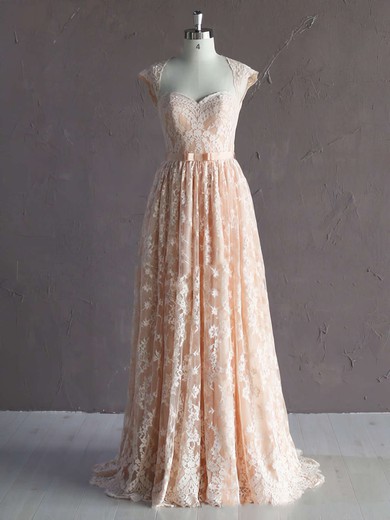 Sweetheart Sashes/Ribbons A-line Fashion Pink Lace Wedding Dress #LDB00021771