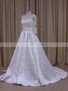Scoop Neck Tulle Taffeta with Appliques Lace Ivory Long Sleeve Prom Dress #LDB00021781