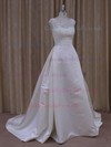 A-line Ivory Scoop Neck Satin Tulle Appliques Lace Popular Wedding Dress #LDB00021783