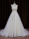 Beautiful Ivory A-line Tulle Appliques Lace One Shoulder Wedding Dress #LDB00021784