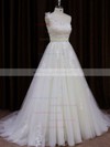 Beautiful Ivory A-line Tulle Appliques Lace One Shoulder Wedding Dress #LDB00021784