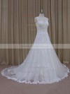 Ivory Tulle Sweetheart Appliques Lace Court Train Best Wedding Dress #LDB00021805