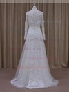 Ivory A-line Scoop Neck Tulle Appliques Lace Long Sleeve Wedding Dress #LDB00021807